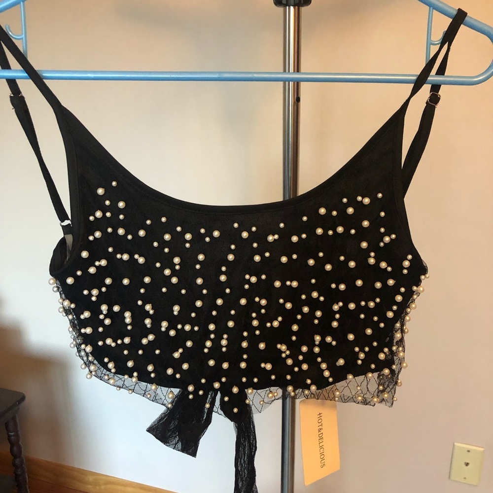 Women’s pearl embellished crop top